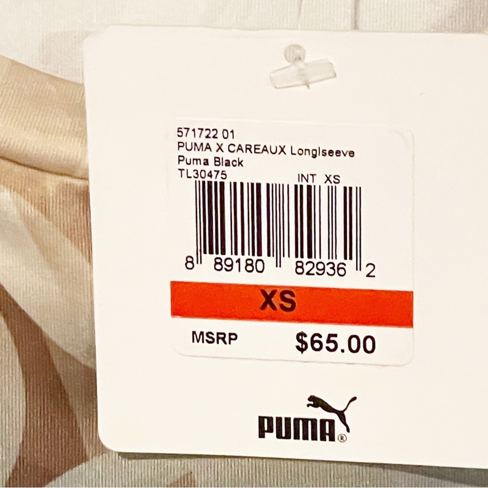 Puma X Careaux Size XS Pink Grey Long Sleeve Floral Roses Active Shirt NEW - Picture 4 of 5